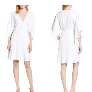 Lewit Classic White  Split Sleeve V-Neck Kimono Dress Size 6